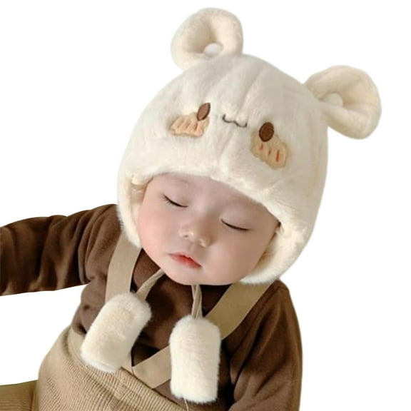 HUANLEDASH Winter Warm Baby Hats Toddler Earflap Bear Hat with Soft Ball Unisex Infant Snow Cap Fleece Warm Hemming Caps for Newborn