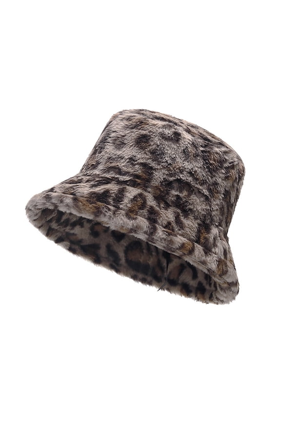 Winter Warm Thickened Plush Bucket Hat Super Soft Adjustable Windproof Versatile Leopard Cap Women Headwear