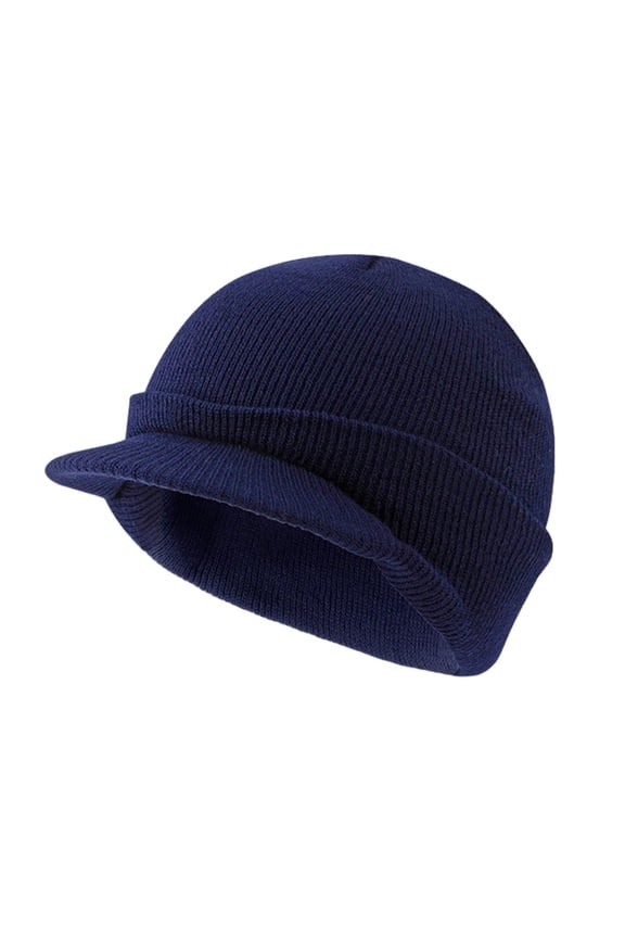 Winter Yarn Hat with Short Brim Elastic Anti-slip Solid Color Unisex Cap Keep Warm Dome Headwear for Outdoor Daily