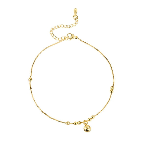 HUANLEDASH Women Anklet Alloy Beads Little Bell Decor Solid Color Lobster Clip Adjustable Length Lightweight Daily Vacation Beach Ankle Chain Jewelry