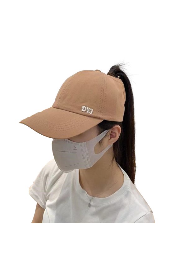 Women Baseball Hat Long Brim Face Protection Letter Embroidery Empty Top Fasten Tape Sunscreen Adjustable Solid Color Sports Peaked Hat Headwear