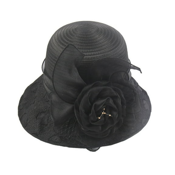 HUANLEDASH Women Beach Hat Flower Decor See-through Soft Princess Style Round Decorative Mesh Vintage Party Prom Lady Hat Headwear
