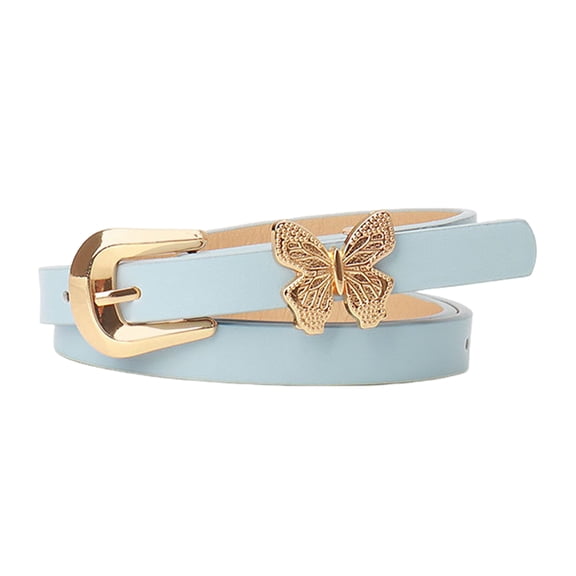 HUANLEDASH Women Belt Metal Butterflies Decor Multi Holes Adjustable Length Waistband Imitation Leather Street Style Solid Color Belt