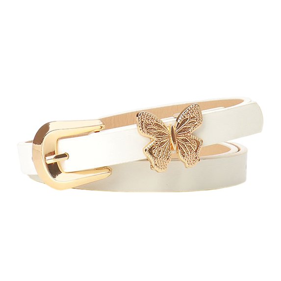 HUANLEDASH Women Belt Metal Butterflies Decor Multi Holes Adjustable Length Waistband Imitation Leather Street Style Solid Color Belt