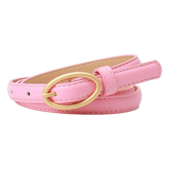 HUANLEDASH Women Belt Metal Oval Buckle Decor Multi Holes Design Adjustable Length Belt Imitation Leather Waist Strap Shirt Sweater Accessory