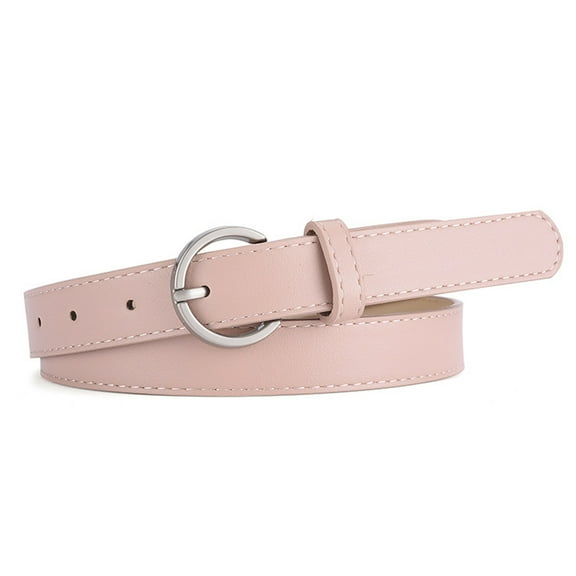 HUANLEDASH Women Belt Multi Holes Adjustable Length Round Buckle Faux Leather Waistband Dresses Shirts Sweaters Jeans Thin Belt