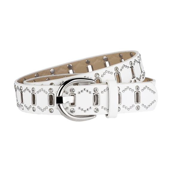 HUANLEDASH Women Belt Rivet Decor Multi Holes Design Adjustable Length Imitation Leather Belt Faux Leather Punk Style Waistband