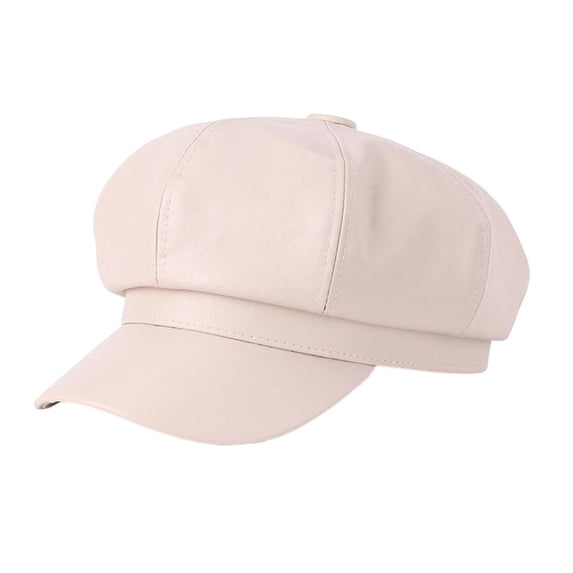 HUANLEDASH Women Beret Vintage Style Solid Color Faux Leather British Style Octagonal Hat Short Brim Painter Hat Parties Shopping Newsboy Cap