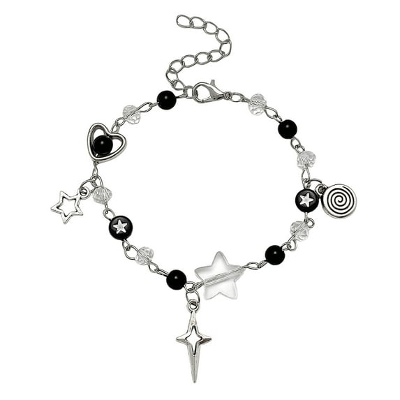 HUANLEDASH Women Bracelet Punk Style Hollow Star Beads Decor Guitar Pendant Friends Bracelet Adjustable Extended Chain Bracelet