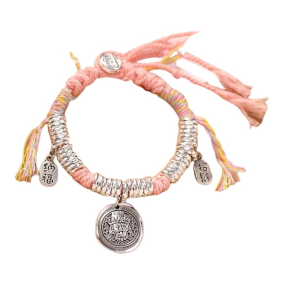 HUANLEDASH Women Bracelet Retro Chinese Ethnic Style Good Luck Handmade Braided Adjustable Fit for All Wrist Sizes Tassel Bracelet with Charm