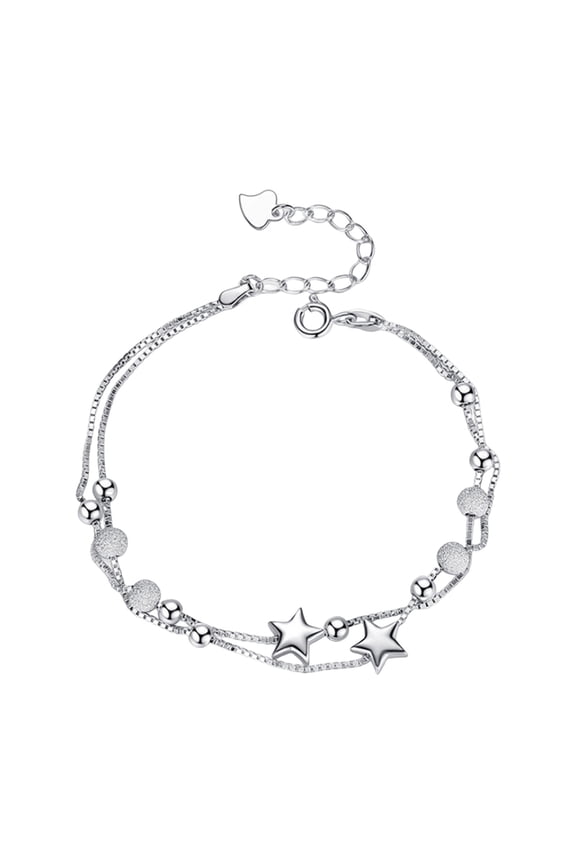 Women Bracelet Silver Color Polished Electroplated Double-layer Star Pendant Wrist Jewelry Anniversary Birthday Gift Prom Party Lightweight Bangle