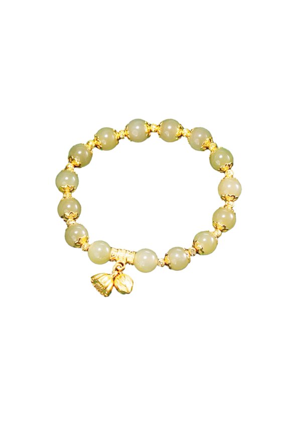 Women Bracelet with Elastic Cord Glazed Beads Lotus Flower Pendant Good Luck Contrast Color Bestie Birthday Gift Wrist Jewelry