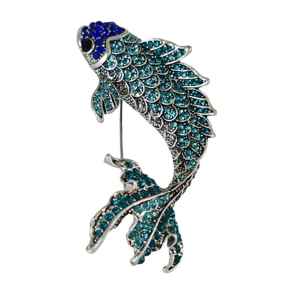 HUANLEDASH Women Brooch Fish Shape Rhinestone Decor Anti-slip Wear-resistant Suit Coat Collar Hat Scarf Decoration Clothes Pin Prom Party Garment Jewelry