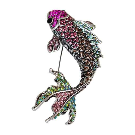 HUANLEDASH Women Brooch Fish Shape Rhinestone Decor Anti-slip Wear-resistant Suit Coat Collar Hat Scarf Decoration Clothes Pin Prom Party Garment Jewelry