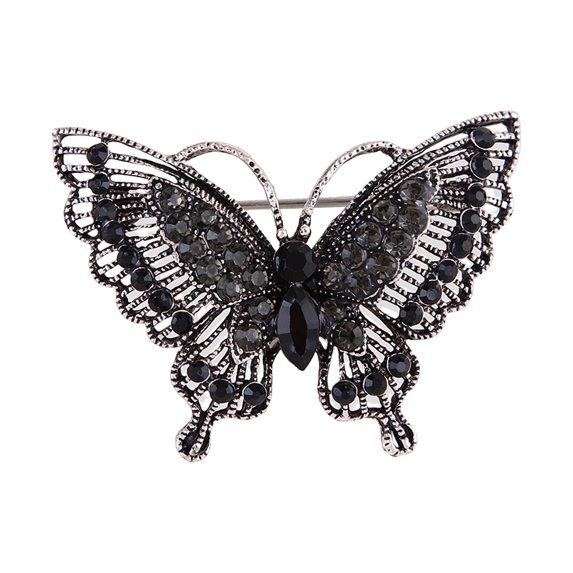 HUANLEDASH Women Brooch Retro Hollow Butterfly Shape Rhinestone Decor Anti-slip Wear-resistant Suit Coat Collar Hat Scarf Decoration Clothes Pin Prom Party Garment Jewelry