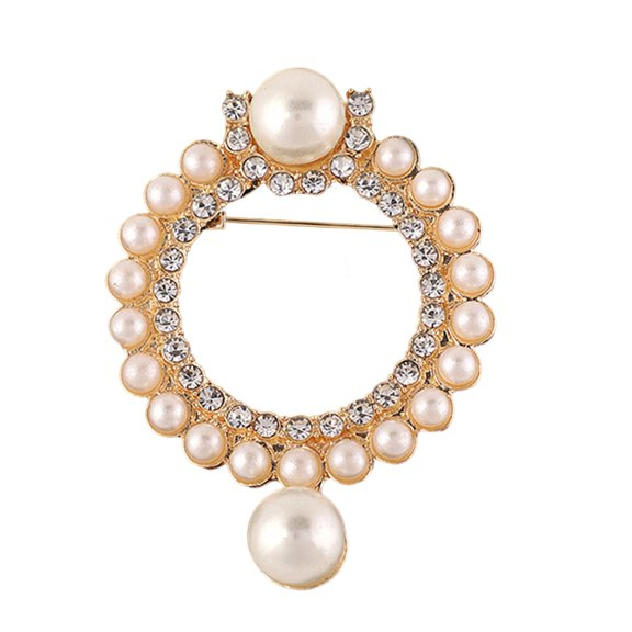 HUANLEDASH Women Brooch Temperament Round Butterfly Faux Pearl Shiny Rhinestone Inlaid Fastener Buckle Wedding Gift Ladies Lapel Pin Party Jewelry Fashion Accessory