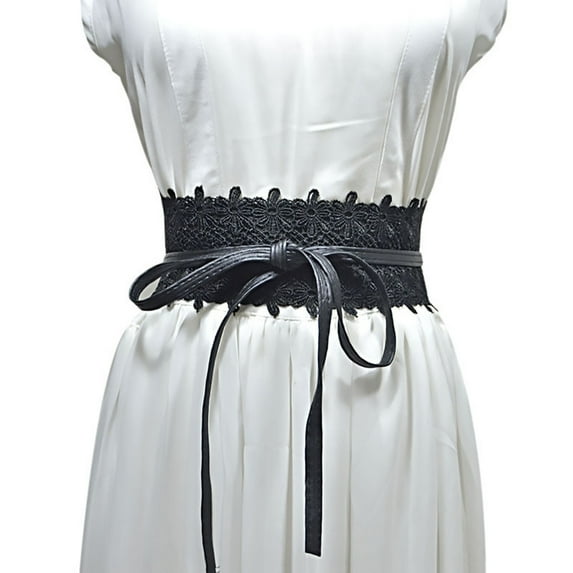 HUANLEDASH Women Girdle Smooth Faux Leather Lace Solid Color Wide Lace-up Adjustable Anti-slip Firm Stitching Retro Slim Waist Decoration Dress Coat Sweater Waist Belt Waistband