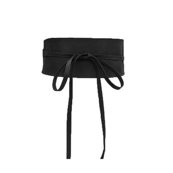HUANLEDASH Women Girdle Smooth Faux Leather Solid Color Wide Lace Up Adjustable Anti-slip Firm Stitching Retro Slim Waist Decoration Dress Coat Sweater Waist Belt Waistband