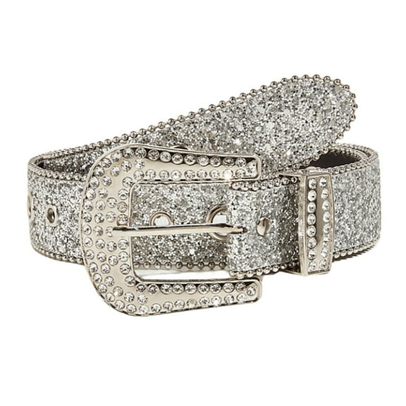 HUANLEDASH Women Jeans Belt Shiny Rhinestones Multi Holes Adjustable Length Waistband with Sparkling Buckle Wide Alloy Belt