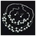 thumbnail image 1 of HUANLEDASH Women Jewelry Set Necklace Bracelet Earrings Faux Pearl Decor Multi Layers Necklace Adjustable Stainless Lightweight Sweater Chain Lady Ear Neck Decoration Jewelry, 1 of 1