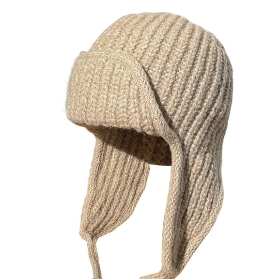 HUANLEDASH Women Knitted Hat Earflap Beanie Super Soft Solid Color Thickened Windproof Cold Weather Fashion Knitted Cap