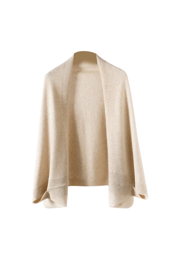 Women Knitting Shawl Collarless Long Sleeve Open Front Solid Color Sweater Coat Loose Fit Knitting Cape