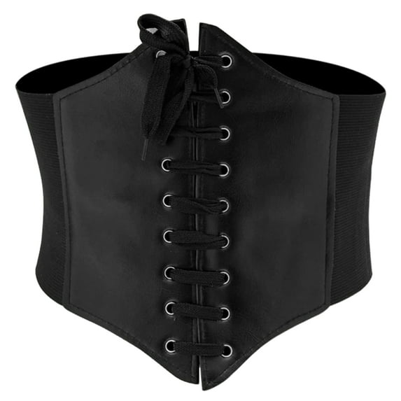 HUANLEDASH Women Lace-up Corset Wide Elastic Waist Belt Faux Leather Slimming Body Waistband Dress Shirt Decoration