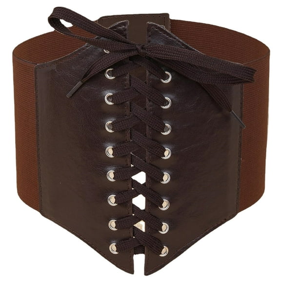HUANLEDASH Women Lace-up Corset Wide Elastic Waist Belt Faux Leather Slimming Body Waistband Dress Shirt Decoration