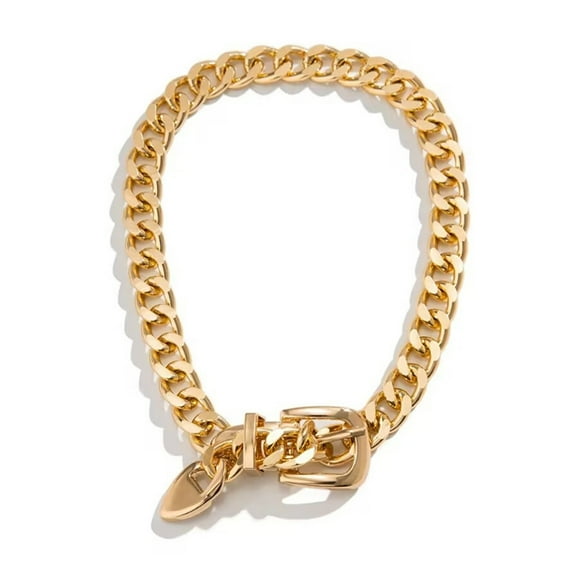 HUANLEDASH Women Necklace Fine Punk Lock Link Chain Retro Party Necklace Adjustable Belt Buckle Design Jewelry Gift