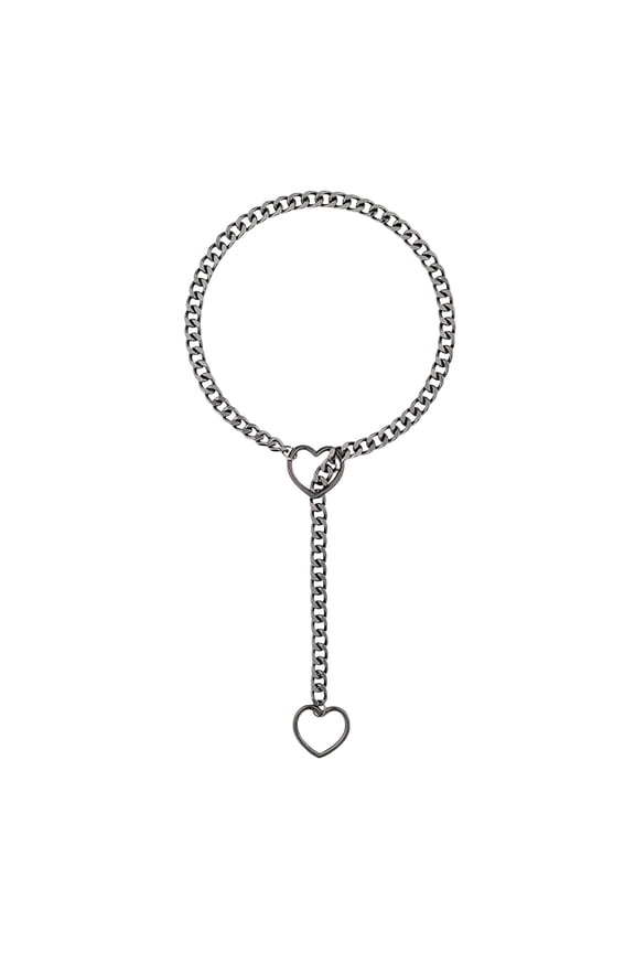 Women Necklace Heart Shape Hollow Chain Adjustable Hip Hop Punk Style Stainless Steel Party Club Performance Neck Jewelry