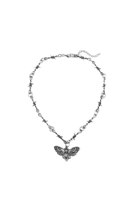 Women Necklace Moth Skeleton Pendant Thorn Hip Hop Hollow Gothic Solid Color Stainless Adjustable Length Wear-resistant Polished Neck Decoration Jewelry