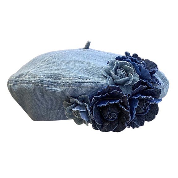 HUANLEDASH Women Painter Hat 3D Rose Decor Cowboy Artist Hat All Seasons Denim Cap Adjustable Head Circumstance Daily Wear Special Occasions Headwear