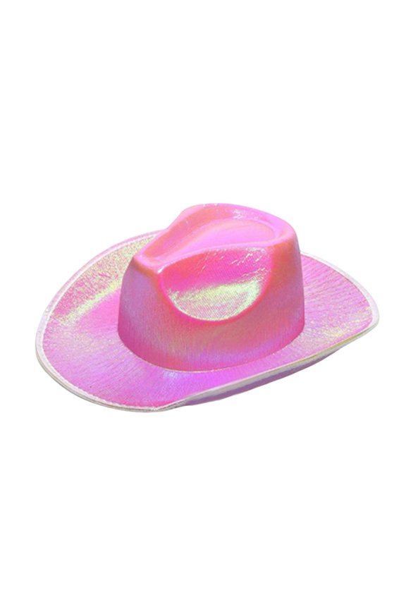 Women Party Hat Bright Color Concave Top Wide Brim Glossy Surface Cosplay Dress-up Costume Dance Show Props Western Cowboy Hat Headwear