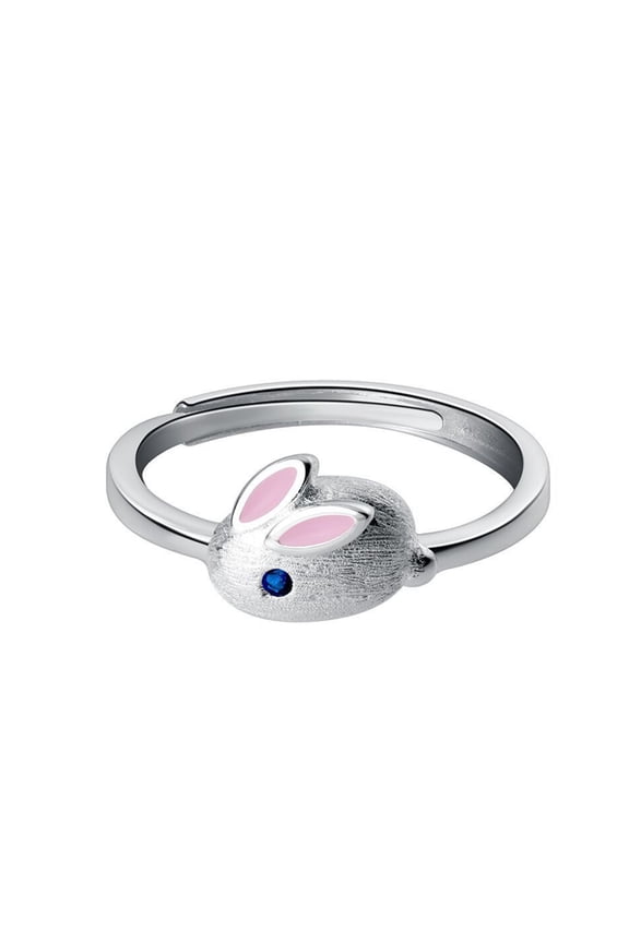 Women Ring Opening Adjustable Silver Color Polished Cute Rabbit Bunny Animal Ladies Finger Ring Fashion Jewelry
