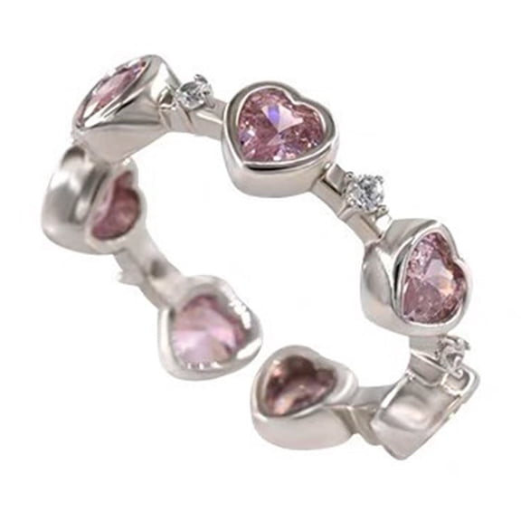 HUANLEDASH Women Ring Pink Rhinestone Geometric Faux Crystal Adjustable Smooth Dress Up Fashion Item Love Heart Open Ring Jewelry Accessory