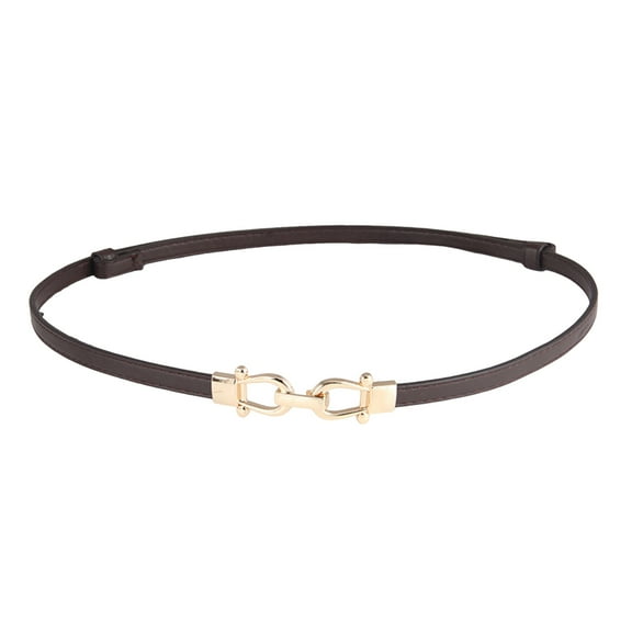 HUANLEDASH Women Skinny Thin Belt Pair Buckle Design Waist Cincher Waist Belt with Golden Buckle Adjustable Length Imitation Leather Belt Clothing Accessories