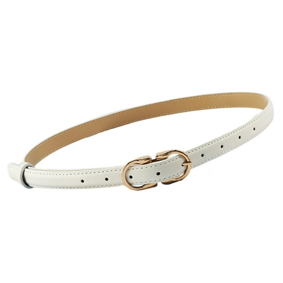 HUANLEDASH Women Solid Color Thin Faux Leather Belt Adjustable Holes Metal Buckle Waist Band Dress Outfit Jeans Belt Fashion Accessories