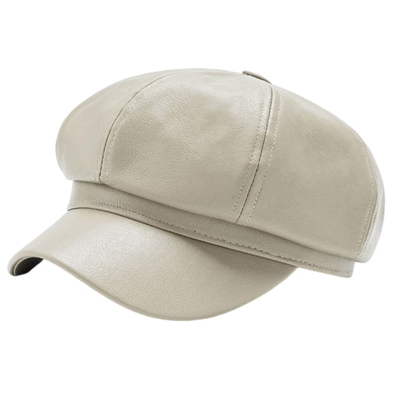 HUANLEDASH Women Spring Summer Beret Retro Solid Color Faux Leather Short Brim Decorative Sun Protection Anti-UV Breathable Lady Painter Hat Unisex Octagonal Cap