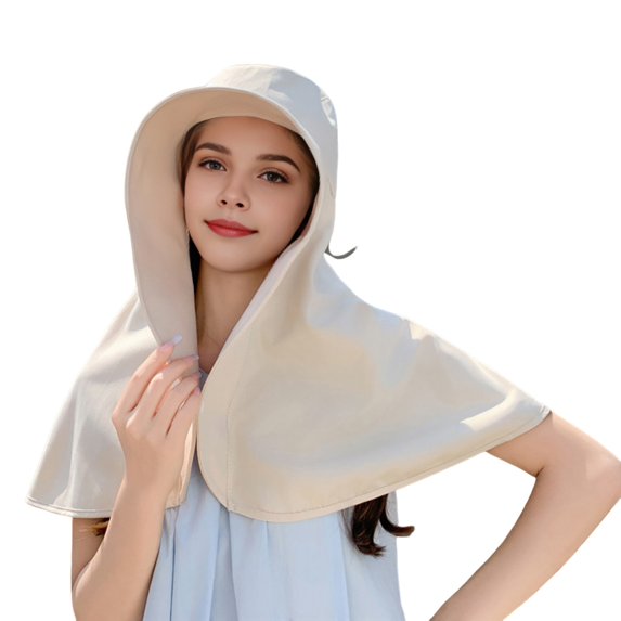 HUANLEDASH Women Sun Hat Shawl Design Neck Cover Sun Protection Anti-UV Extra Large Brim Button Foldable Travel Gardening Hiking Outdoor Cap