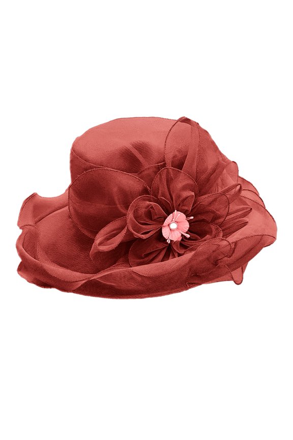 Women Top Hat Elegant Organza Flower Hat Wide Brim Outdoor Beach Hat Foldable Sun Hat Evening Retro Style Party Banquet Clothing Accessories