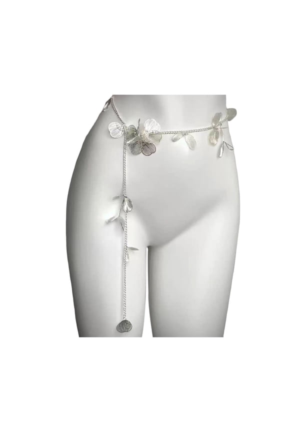 Women Waist Chain with Tassel Butterfly Flower Charm Faux Pearl Belt Chain Multi-layered Beaded Belly Jewelry Dance Performance Club Party Body Jewelry for Bikini Dress T-Shirt Pants