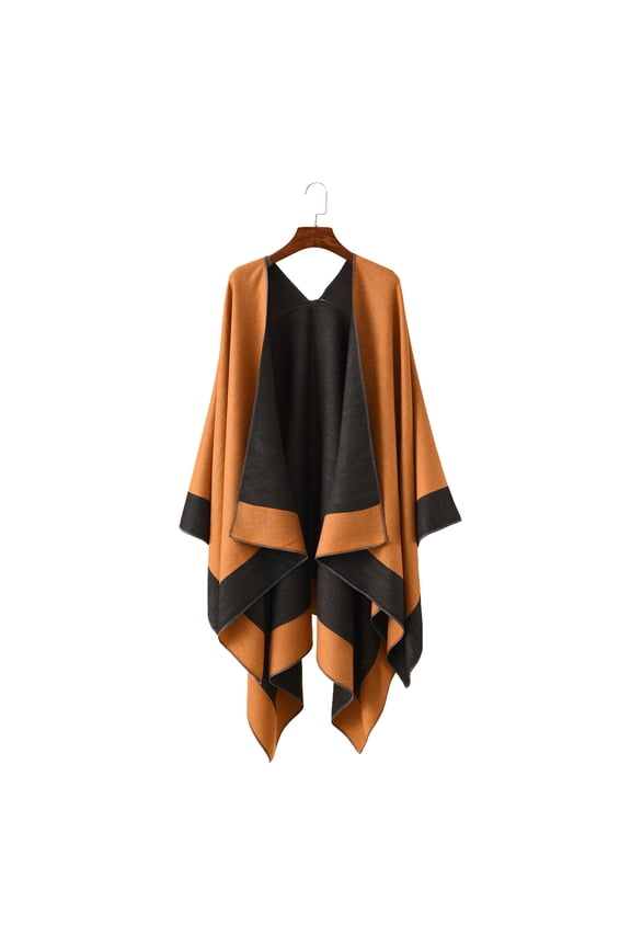 Women Warm Shawl Wrap Fall Winter Double-Sided Open Front Cape with Color Contrast Multiple Ways to Wear Poncho Sweater