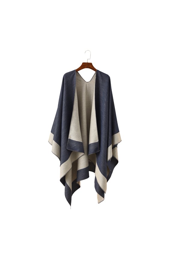 Women Warm Shawl Wrap Fall Winter Double-Sided Open Front Cape with Color Contrast Multiple Ways to Wear Poncho Sweater