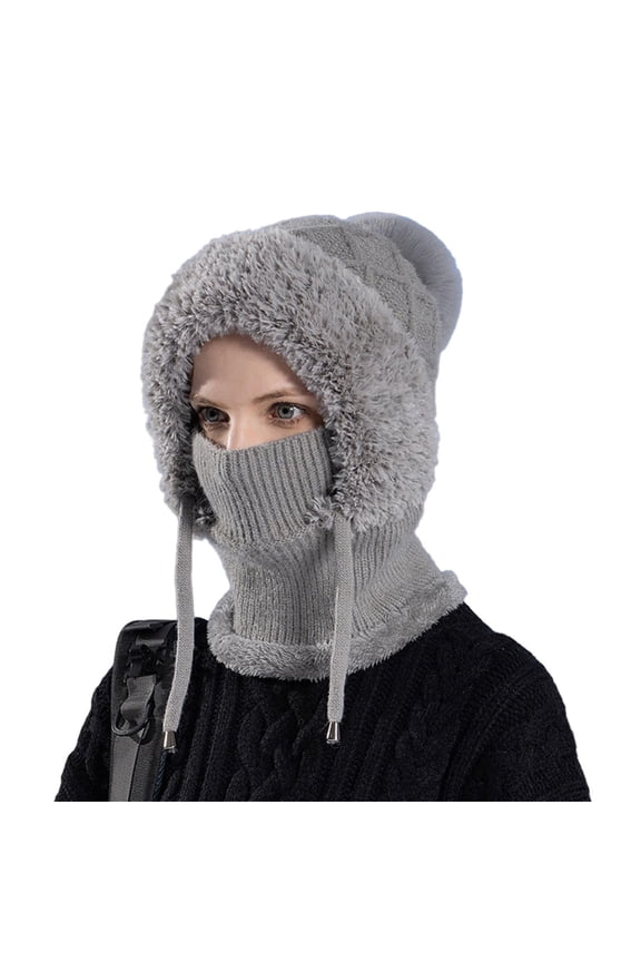 Women Winter Cycling Balaclava Hat with Integrated Scarf Thick Warm Stretchable Windproof Cycling Face Shield Full Protection Outdoor Travel Cold Weather Skiing Cap