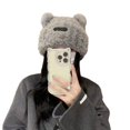 thumbnail image 1 of HUANLEDASH Women Winter Hat Cartoon Bear Ear Decor Thick Plush Pure Color Elastic Thick Warm Windpoof Soft Fuzzy Anti-slip Lady Beanie Cap, 1 of 1