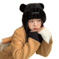 thumbnail image 1 of HUANLEDASH Women Winter Hat Cartoon Bear Ear Decor Thick Plush Pure Color Elastic Thick Warm Windpoof Soft Fuzzy Anti-slip Lady Beanie Cap, 1 of 1