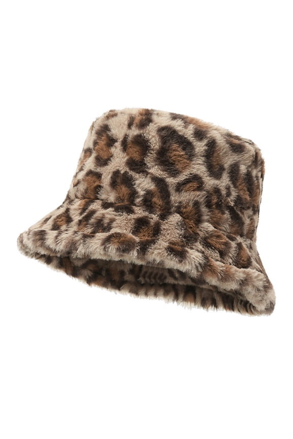 Women Winter Hat Flat Dome Leopard Print Basin Hat Thickened Warm Plush Bucket Hat Warm Knit Outdoor Hat