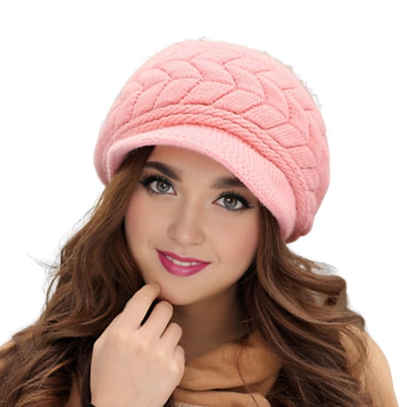 HUANLEDASH Women Winter Hat Thick Plush Knitted Short Brim Heat Retention Windproof Headgear Solid Color Commuting Outdoor Beanie