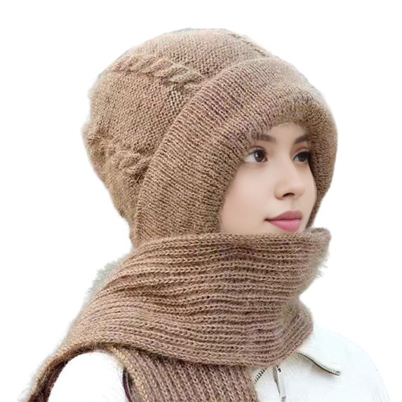 HUANLEDASH Women Winter Hat with Integrated Long Scarf Thick Warm Knitted Windproof High Elasticity Full Protection Outdoor Travel Cold Weather Cap