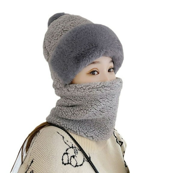 HUANLEDASH Women Winter Hat with Integrated Scarf Thick Plush Warm Windproof Full Protection Outdoor Cycling Travel Cold Weather Cap